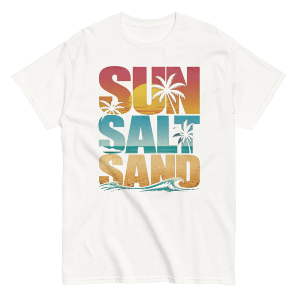 unisex-classic-tee-white-front-6a67a5f37218c T-Shirt « Sun Sand » – L'Esprit de l'Été Toute l'Année