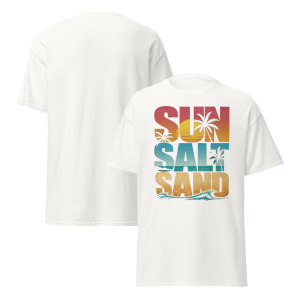 unisex-classic-tee-white-front-and-back-6a36d5553e066 T-Shirt « Sun Sand » – L'Esprit de l'Été Toute l'Année